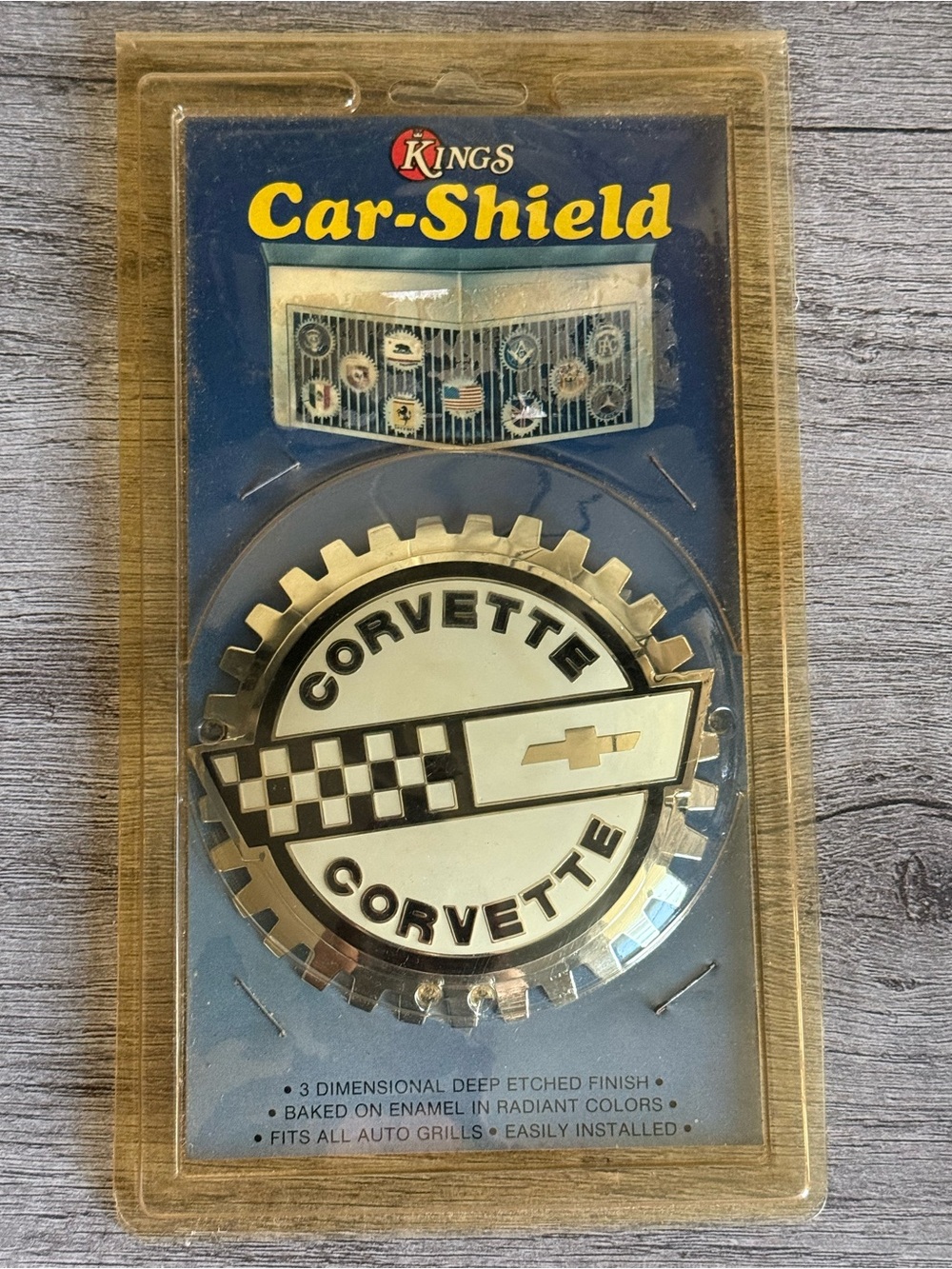 Kings Corvette Grille Emblem Badge Chrome  No Drill Grill Mounting Classic
